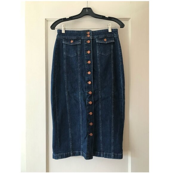 Madewell | Denim Seamed Button-Front Skirt (Size 26) - Picture 2 of 11
